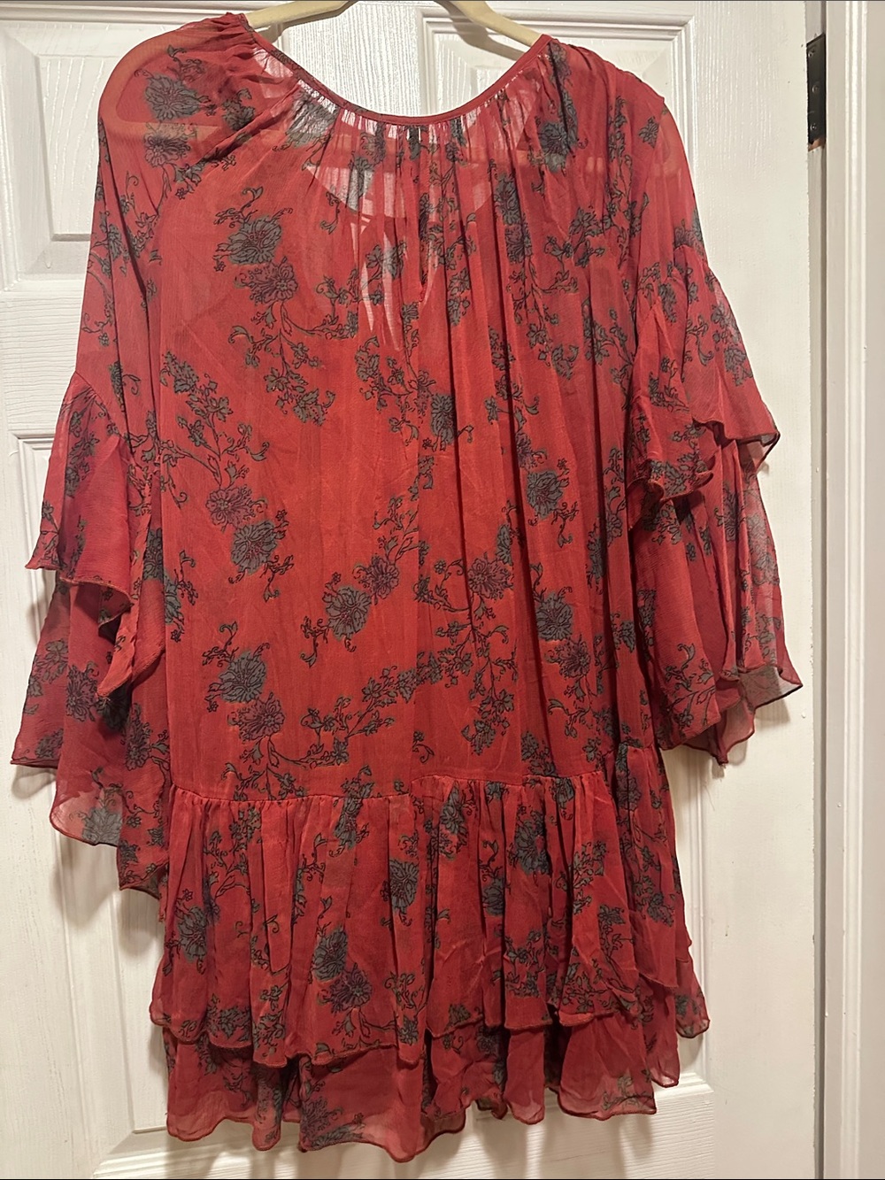 Free People Rust Red Floral Ruffle Tunic - Picture 2 of 2